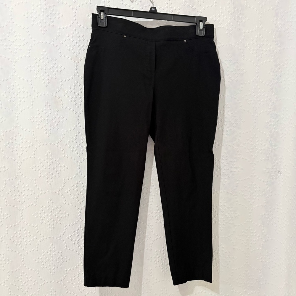 Black Slim Ankle Pants Stretch Minimalist Office Chic Career Classic Fit Medium
